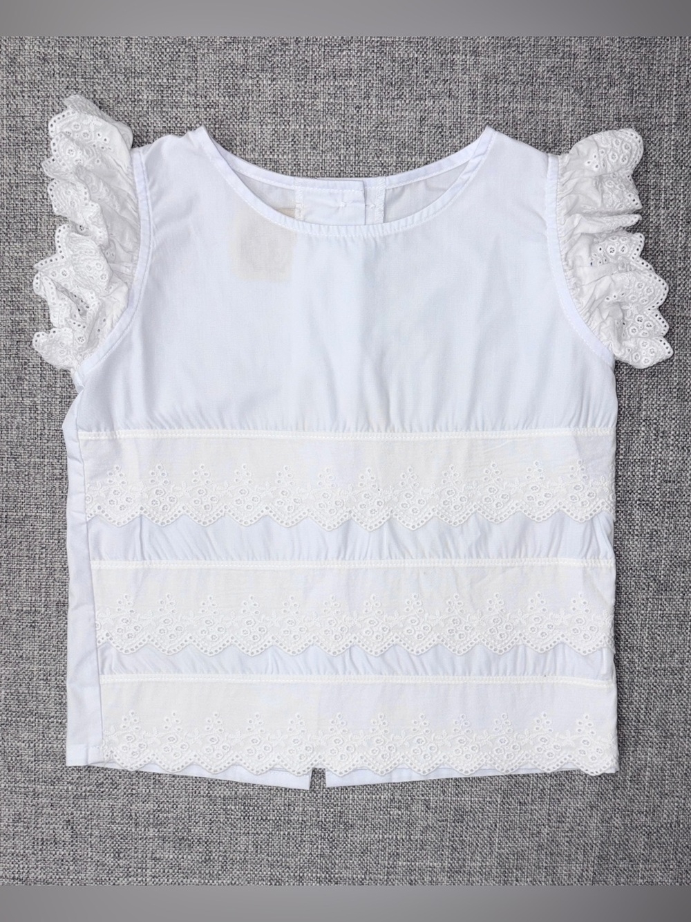 The Beaufort Bonnet Company White Eyelet Ruffle Sleeve Blouse